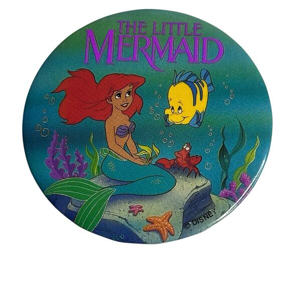 Vintage Little Mermaid Sebastian Flounder PinBack Button The Walt Disney Co - Picture 1 of 11